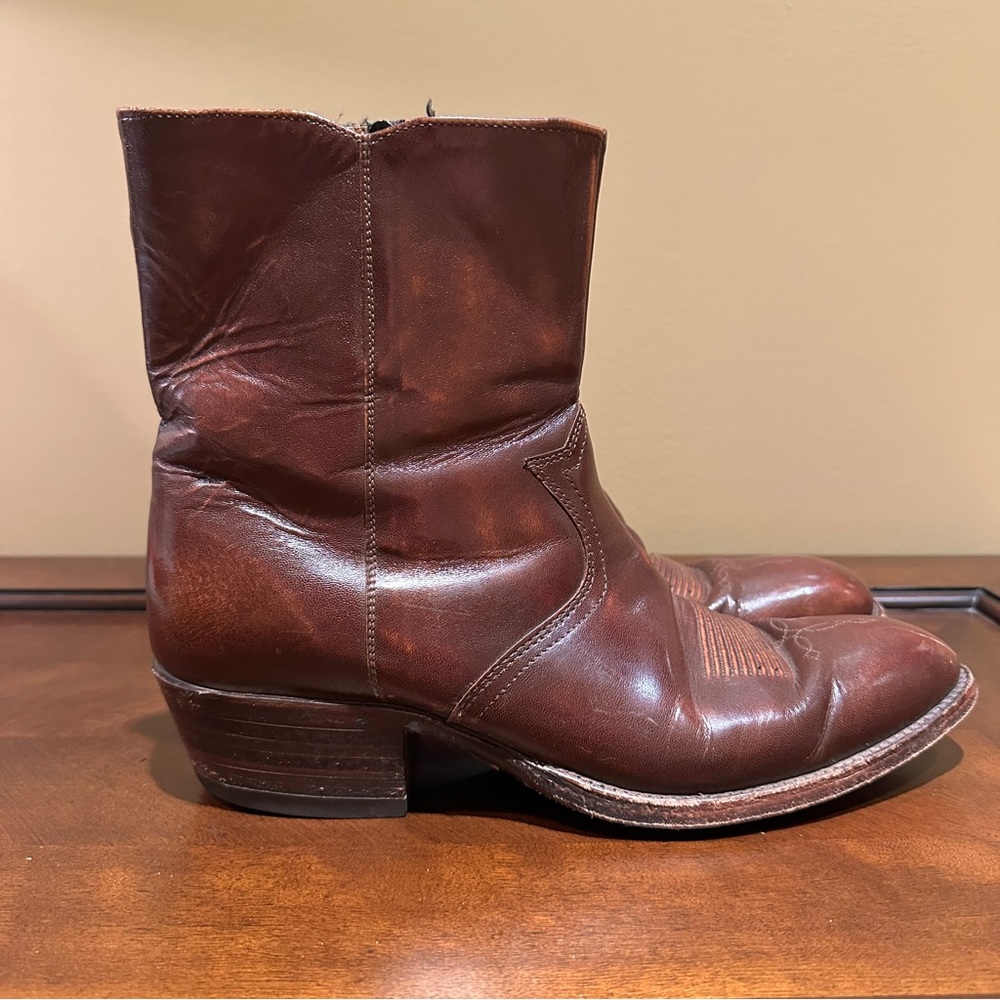 Dan Post Men's Brown Leather Zip Up Ankle Cowboy Boots, Size 10 B - Picture 4 of 9